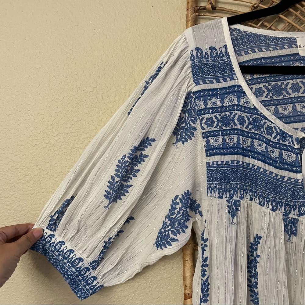 Daughters of India Mishka Dress Boho Feminine Romantic Ethical Blue White S B41 - Picture 9 of 14